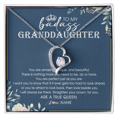 Forever Love Necklace | Personalized To My Granddaughter Necklace From Grandma Straighten Your Crown Queen Granddaughter Jewelry Birthday Christmas Customized Gift Box Message Card | siriusteestore
