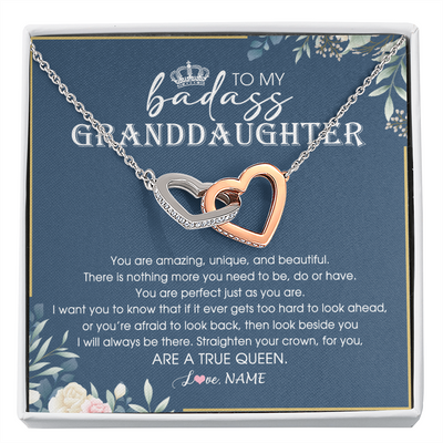 Interlocking Hearts Necklace | Personalized To My Granddaughter Necklace From Grandma Straighten Your Crown Queen Granddaughter Jewelry Birthday Christmas Customized Gift Box Message Card | siriusteestore