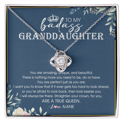Love Knot Necklace | Personalized To My Granddaughter Necklace From Grandma Straighten Your Crown Queen Granddaughter Jewelry Birthday Christmas Customized Gift Box Message Card | siriusteestore