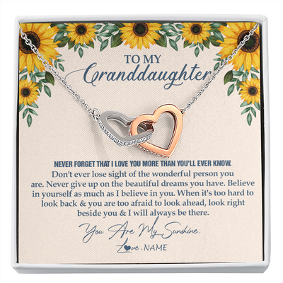 Interlocking Hearts Necklace | Personalized To My Granddaughter Necklace From Grandma Sunflower You Are My Sunshine Granddaughter Jewelry Graduation Birthday Customized Gift Box Message Card | siriusteestore