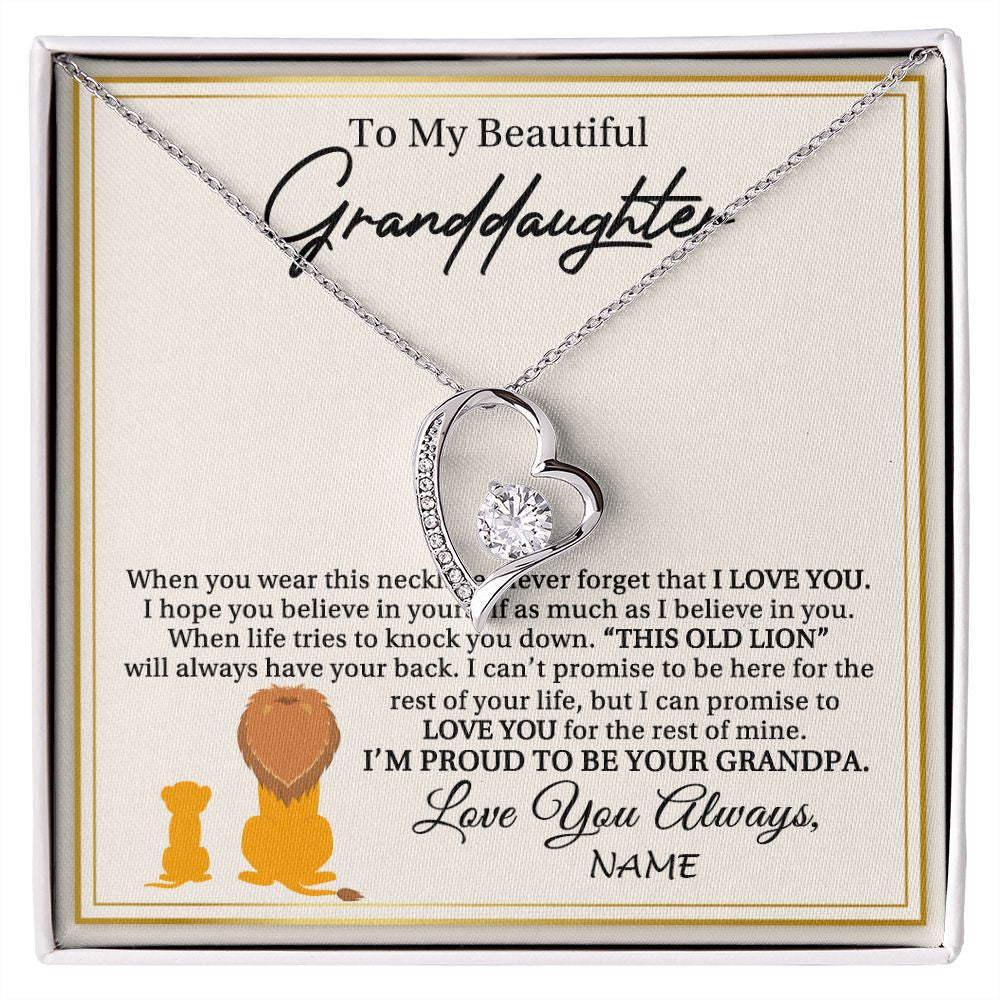 Forever Love Necklace | Personalized To My Granddaughter Necklace From Grandpa I'M Proud To Be Your Grandpa Lion Granddaughter Birthday Christmas Customized Gift Box Message Card | siriusteestore