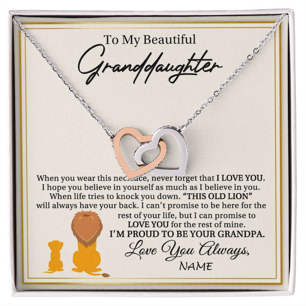 Interlocking Hearts Necklace | Personalized To My Granddaughter Necklace From Grandpa I'M Proud To Be Your Grandpa Lion Granddaughter Birthday Christmas Customized Gift Box Message Card | siriusteestore