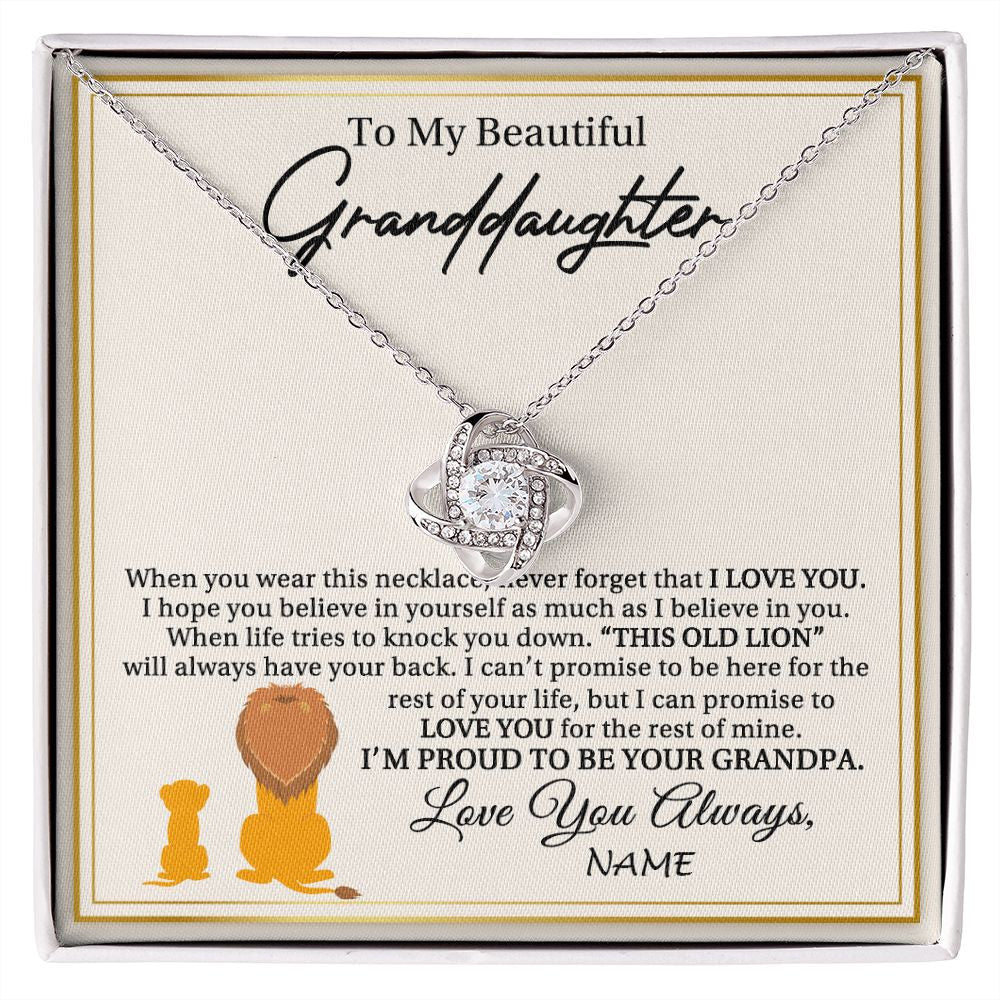 Love Knot Necklace | Personalized To My Granddaughter Necklace From Grandpa I'M Proud To Be Your Grandpa Lion Granddaughter Birthday Christmas Customized Gift Box Message Card | siriusteestore