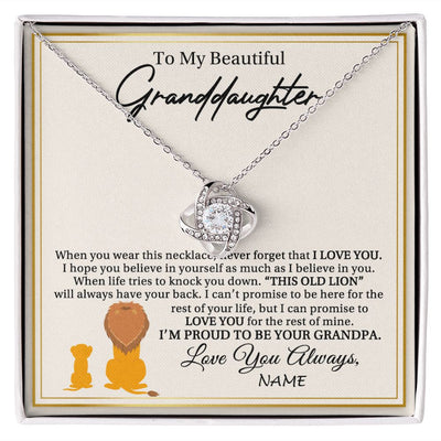 Love Knot Necklace | Personalized To My Granddaughter Necklace From Grandpa I'M Proud To Be Your Grandpa Lion Granddaughter Birthday Christmas Customized Gift Box Message Card | siriusteestore