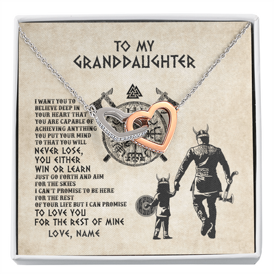 Interlocking Hearts Necklace | Personalized To My Granddaughter Necklace From Grandpa Papa You Will Never Lose Viking Granddaughter Birthday Graduation Christmas Customized Message Card | siriusteestore