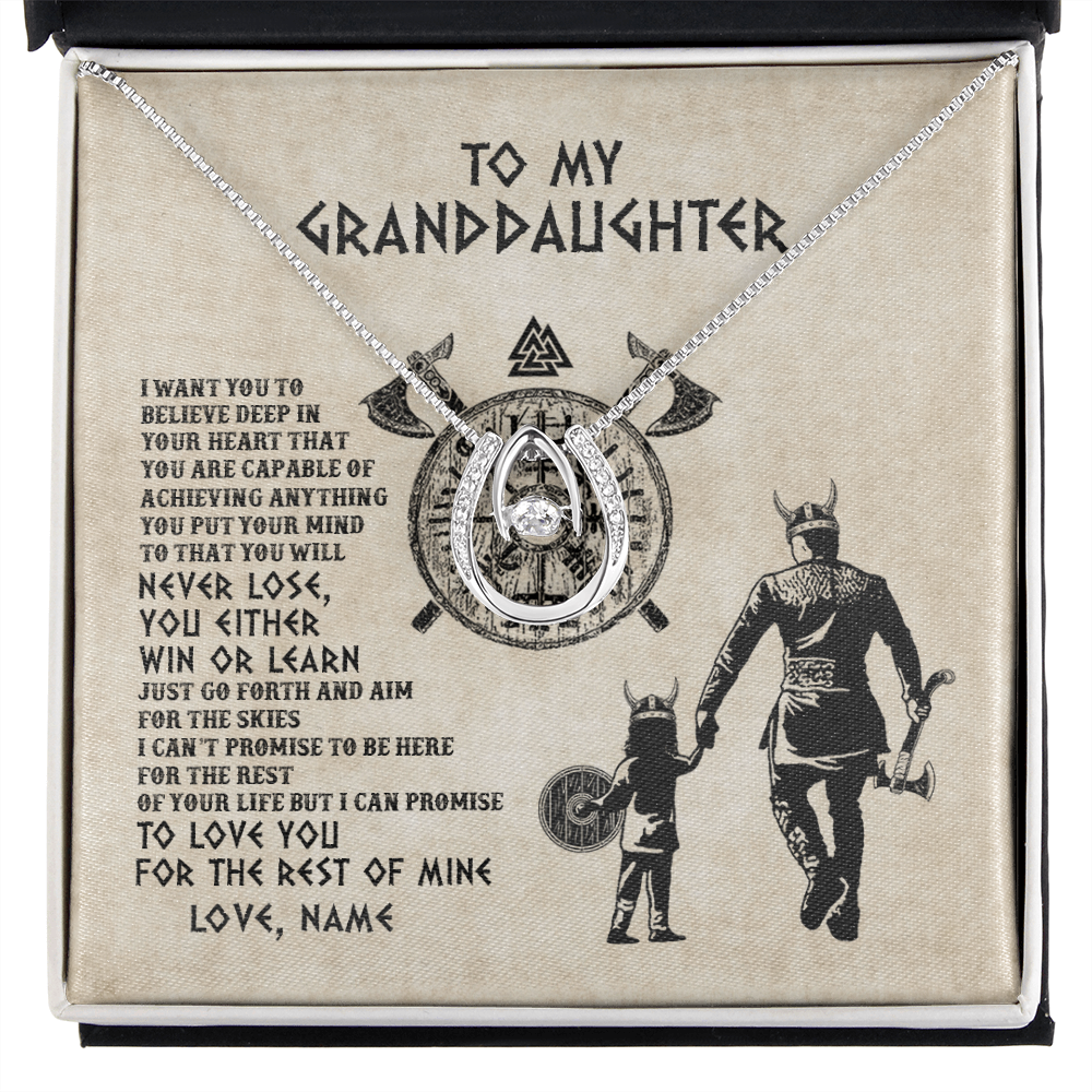 Lucky In Love Necklace | Personalized To My Granddaughter Necklace From Grandpa Papa You Will Never Lose Viking Granddaughter Birthday Graduation Christmas Customized Message Card | siriusteestore