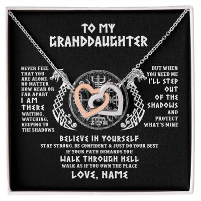 Interlocking Hearts Necklace | Personalized To My Granddaughter Necklace Viking Never Feel You Are Alone Odin Scandinavian Norse Runes Birthday Christmas Customized Gift Box Message Card | siriusteestore