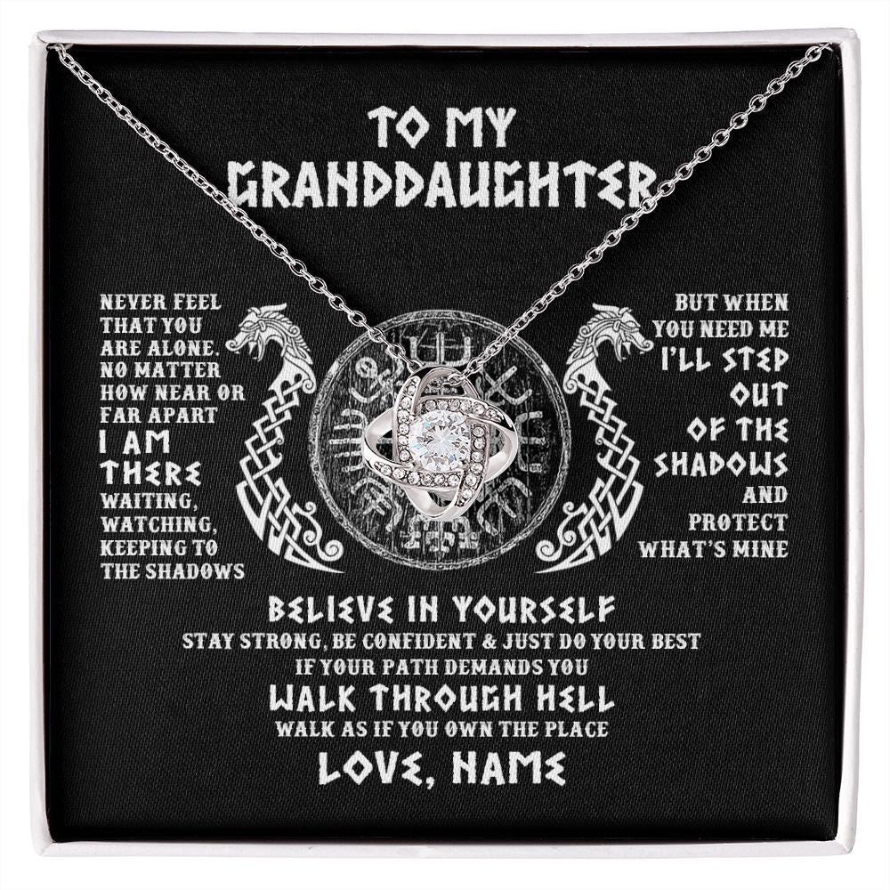 Love Knot Necklace | Personalized To My Granddaughter Necklace Viking Never Feel You Are Alone Odin Scandinavian Norse Runes Birthday Christmas Customized Gift Box Message Card | siriusteestore