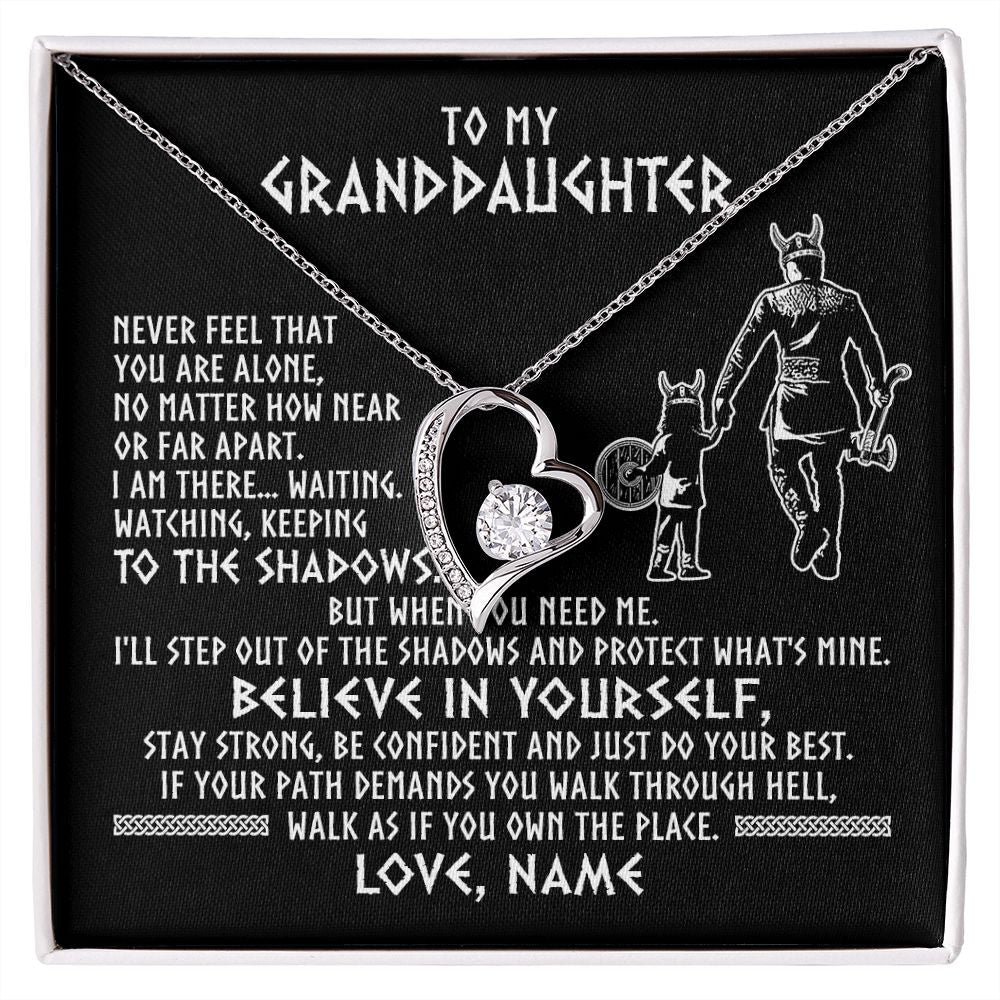 Forever Love Necklace | Personalized To My Granddaughter Necklace Viking Never Feel You Are Alone Scandinavian Runes Viking Birthday Christmas Customized Gift Box Message Card | siriusteestore