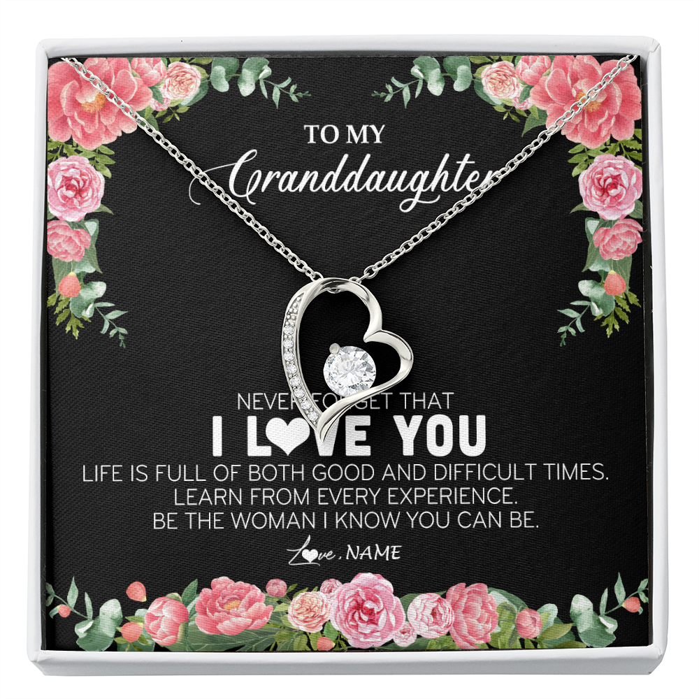 Forever Love Necklace | Personalized To My Granddaughter Necklace from Grandpa Papa Never Forget I Love You Floral Jewelry for Granddaughter Birthday Christmas Customized Message Card | siriusteestore