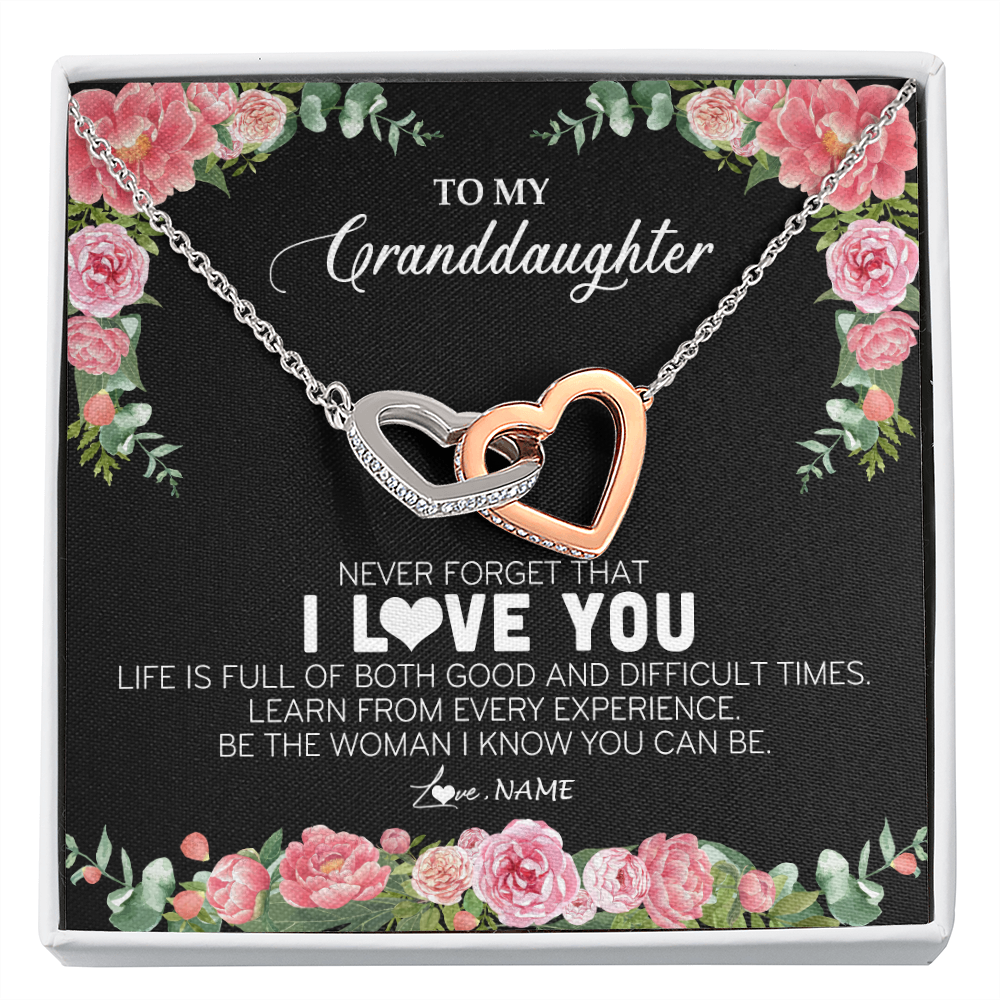Interlocking Hearts Necklace | Personalized To My Granddaughter Necklace from Grandpa Papa Never Forget I Love You Floral Jewelry for Granddaughter Birthday Christmas Customized Message Card | siriusteestore
