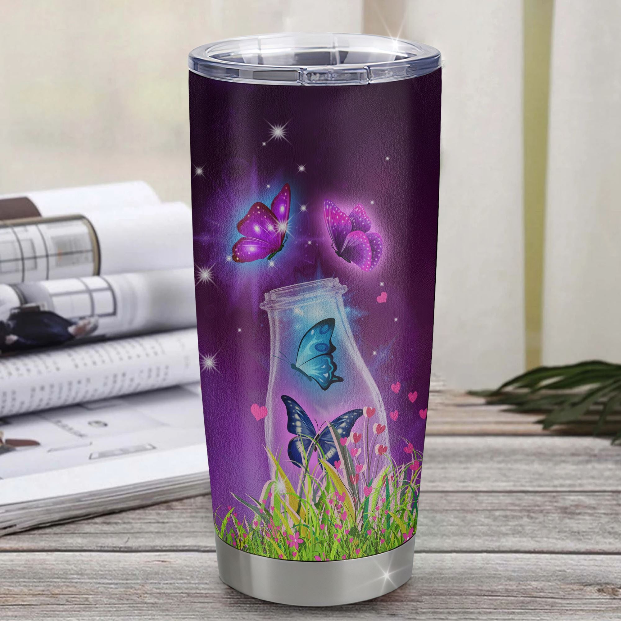 Personalized To My Granddaughter Tumbler From Grandma Grandpa Stainless Steel Butterfly Sometimes Say I Love You Granddaughter Birthday Christmas Travel Mug | siriusteestore