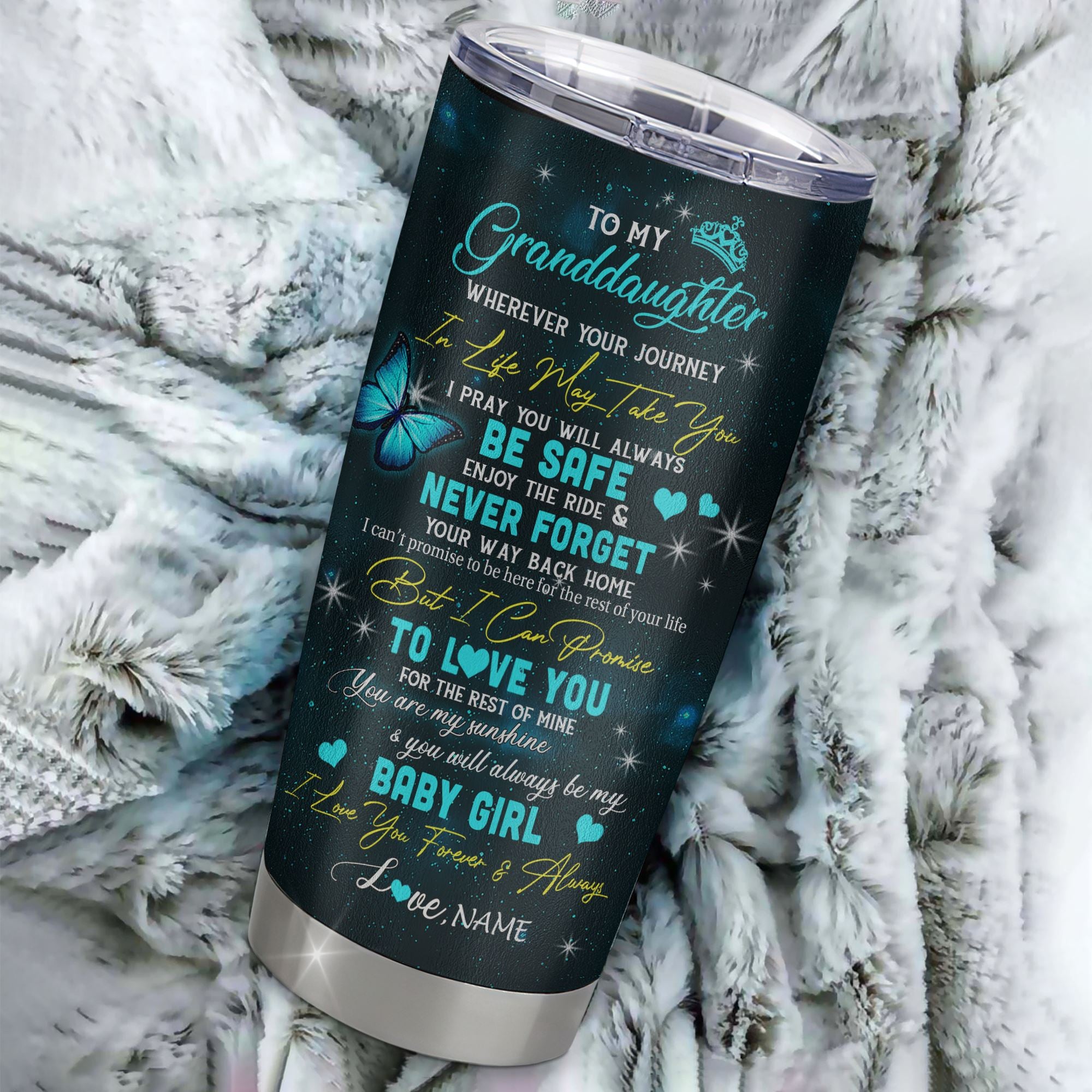 Personalized To My Granddaughter Tumbler From Grandma Grandpa Stainless Steel Cup Fairy Silhouette Fantasy Moon Granddaughter Birthday Christmas Travel Mug | siriusteestore