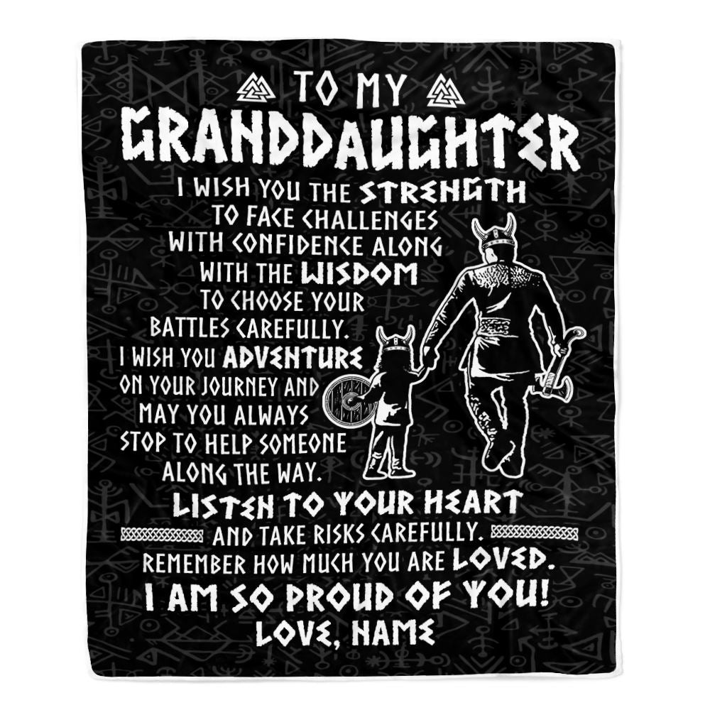 Personalized To My Granddaughter Viking Blanket From Papa Grandpa I Am So Proud Of You Runes Viking Birthday Christmas Customized Bed Fleece Blanket | siriusteestore