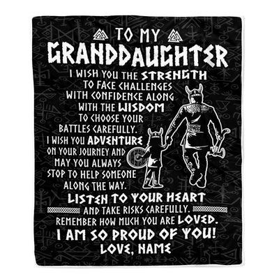 Personalized To My Granddaughter Viking Blanket From Papa Grandpa I Am So Proud Of You Runes Viking Birthday Christmas Customized Bed Fleece Blanket | siriusteestore