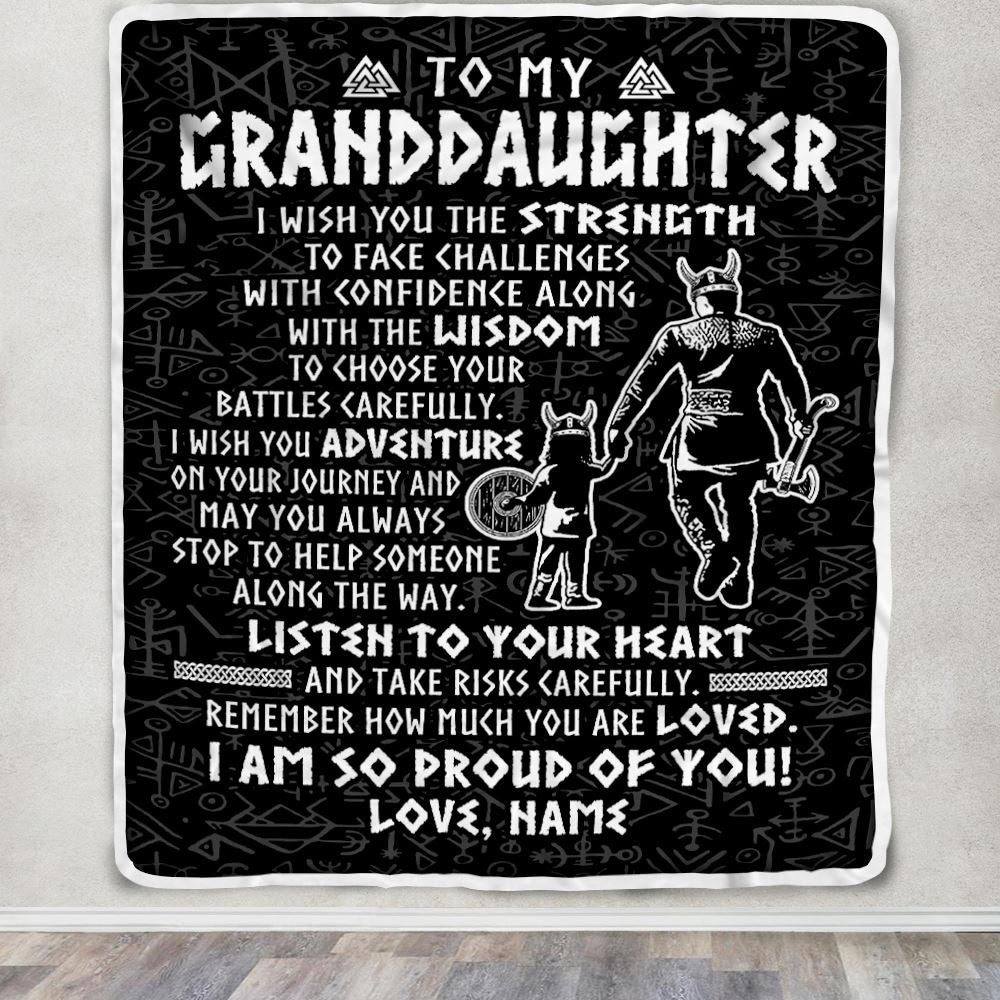 Personalized To My Granddaughter Viking Blanket From Papa Grandpa I Am So Proud Of You Runes Viking Birthday Christmas Customized Bed Fleece Blanket | siriusteestore