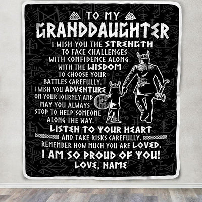 Personalized To My Granddaughter Viking Blanket From Papa Grandpa I Am So Proud Of You Runes Viking Birthday Christmas Customized Bed Fleece Blanket | siriusteestore