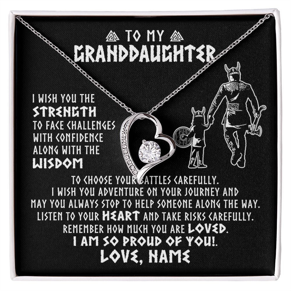 Forever Love Necklace | Personalized To My Granddaughter Viking Necklace From Papa Grandpa I Am So Proud Of You Runes Viking Birthday Christmas Customized Gift Box Message Card | siriusteestore