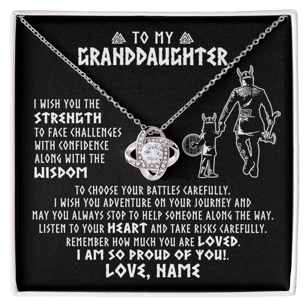 Love Knot Necklace | Personalized To My Granddaughter Viking Necklace From Papa Grandpa I Am So Proud Of You Runes Viking Birthday Christmas Customized Gift Box Message Card | siriusteestore