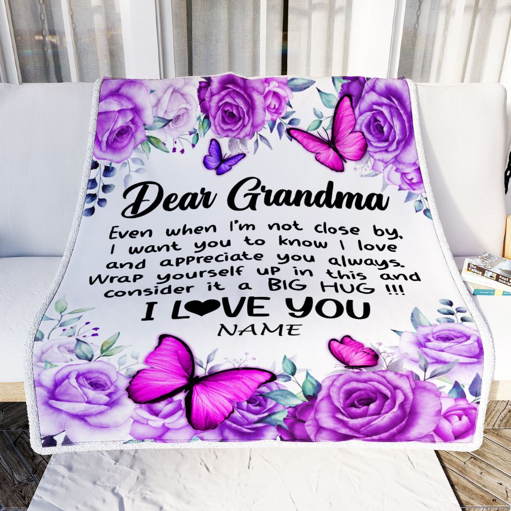 Personalized To My Grandma Blanket From Granddaughter Grandson Butterfly Love And Appreciate Grandma Birthday Mothers Day Christmas Customized Fleece Blanket | siriusteestore