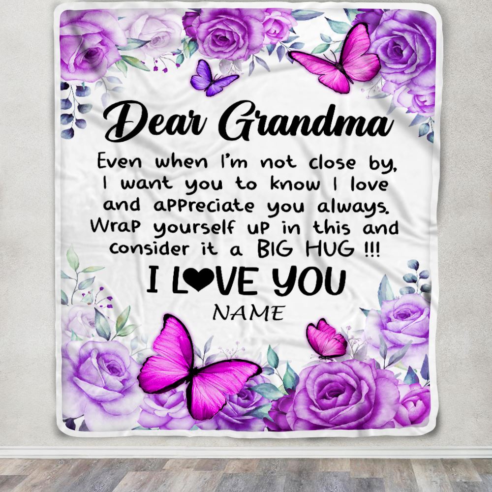 Personalized To My Grandma Blanket From Granddaughter Grandson Butterfly Love And Appreciate Grandma Birthday Mothers Day Christmas Customized Fleece Blanket | siriusteestore