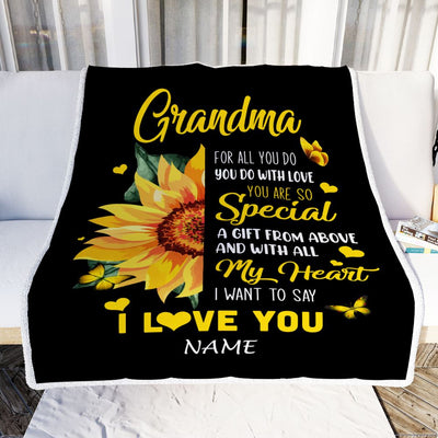 Personalized To My Grandma Blanket From Grandkids Granddaughter I Want To Say I Love You Sunfower Grandma Birthday Mothers Day Christmas Customized Fleece Blanket | siriusteestore