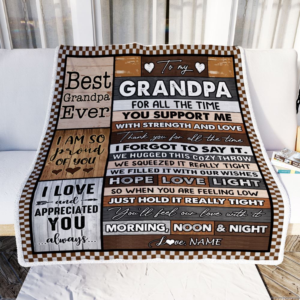 Personalized To My Grandpa Blanket From Granddaughter Grandson Thank You For All The Time Birthday Fathers Day Christmas Customized Bed Fleece Throw Blanket | siriusteestore
