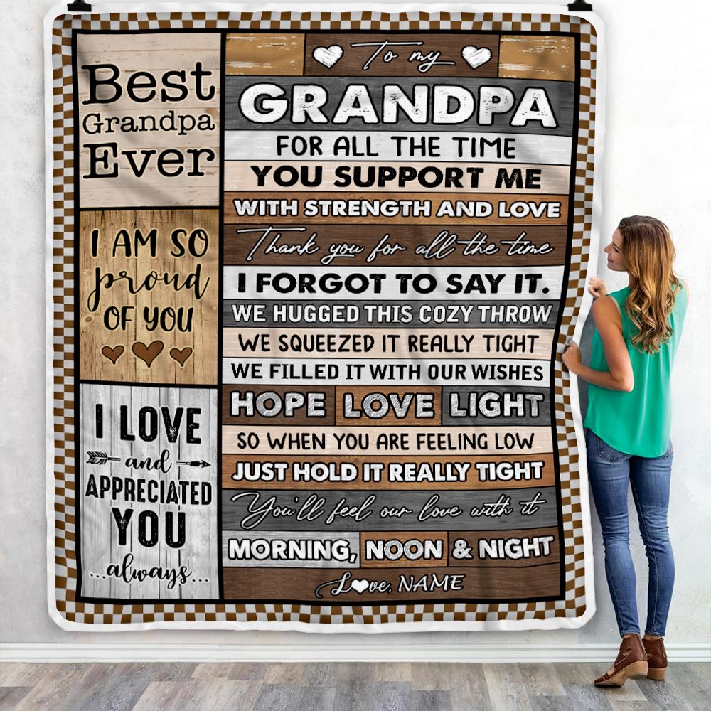 Personalized To My Grandpa Blanket From Granddaughter Grandson Thank You For All The Time Birthday Fathers Day Christmas Customized Bed Fleece Throw Blanket | siriusteestore