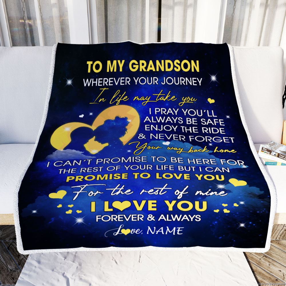 Personalized To My Grandson Blanket From Grandma Grammy Wherever Your Journey Grandson Birthday Graduation Christmas Customized Bed Fleece Throw Blanket | siriusteestore