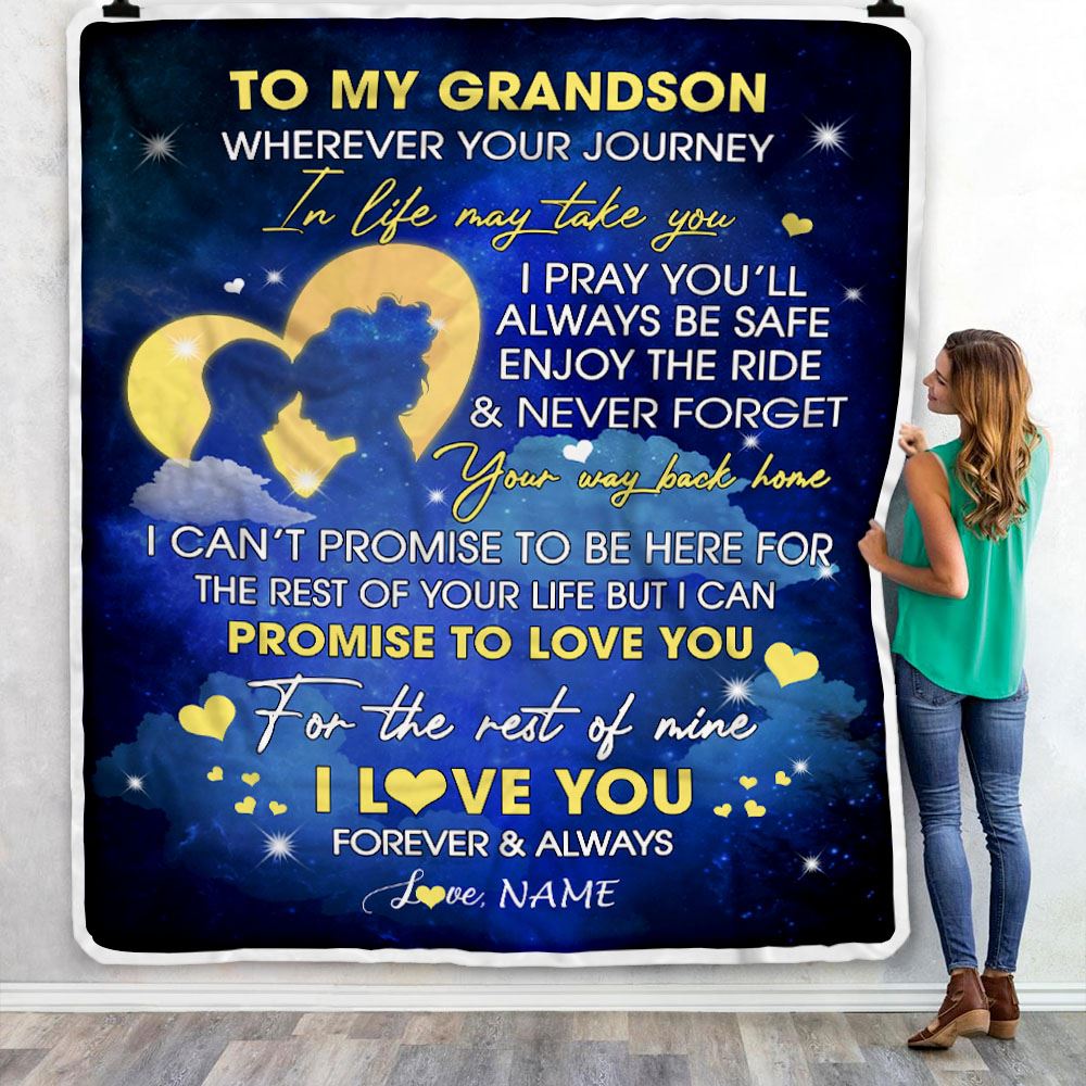 Personalized To My Grandson Blanket From Grandma Grammy Wherever Your Journey Grandson Birthday Graduation Christmas Customized Bed Fleece Throw Blanket | siriusteestore