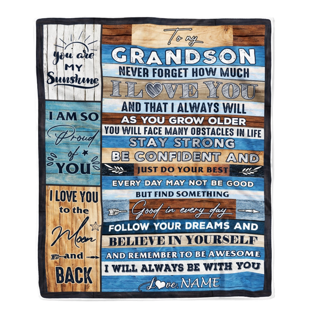 Personalized To My Grandson Blanket From Grandma Grandpa Papa Proud Of You I Love You Wood Grandson Birthday Christmas Fleece Throw Blanket | siriusteestore