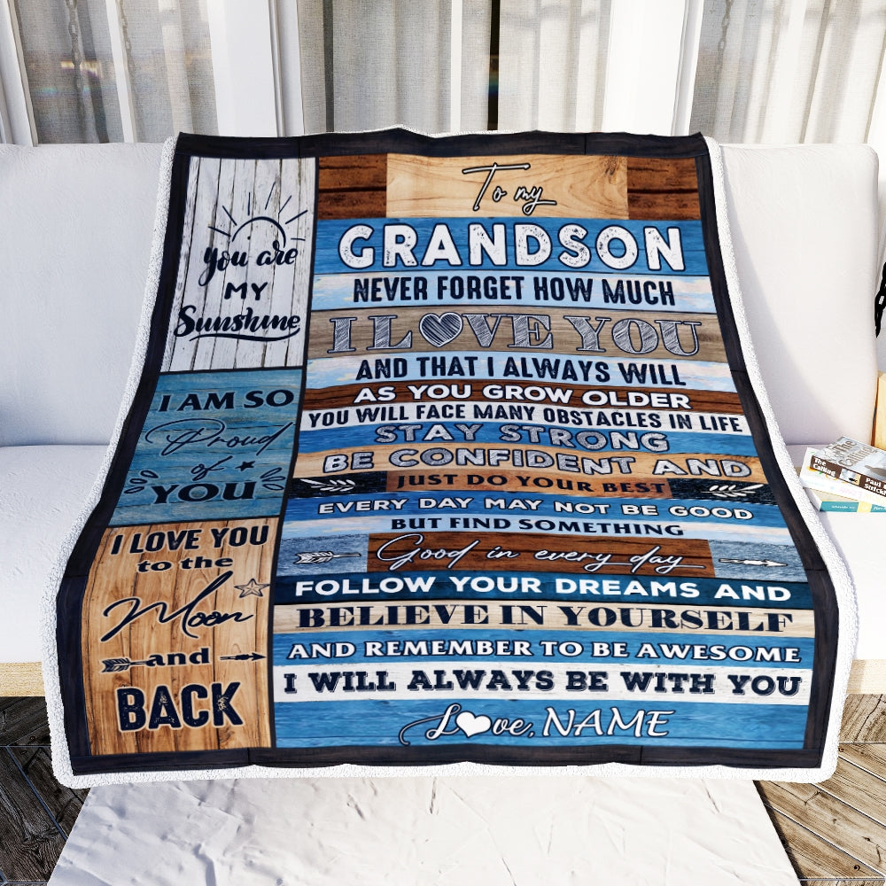 Personalized To My Grandson Blanket From Grandma Grandpa Papa Proud Of You I Love You Wood Grandson Birthday Christmas Fleece Throw Blanket | siriusteestore