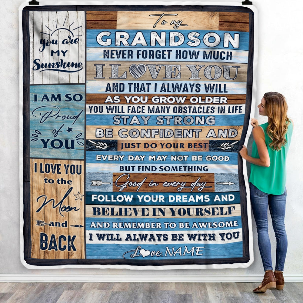 Personalized To My Grandson Blanket From Grandma Grandpa Papa Proud Of You I Love You Wood Grandson Birthday Christmas Fleece Throw Blanket | siriusteestore