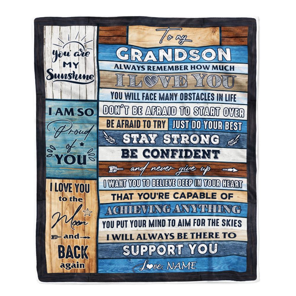 Personalized To My Grandson Blanket From Grandma Grandpa Wood How Much I Love You Granddaughter Birthday Graduation Christmas Customized Bed Fleece Blanket | siriusteestore