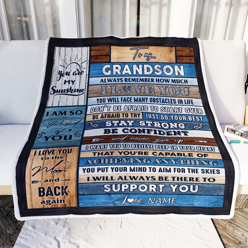 Personalized To My Grandson Blanket From Grandma Grandpa Wood How Much I Love You Granddaughter Birthday Graduation Christmas Customized Bed Fleece Blanket | siriusteestore