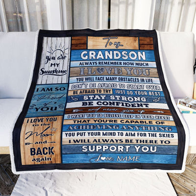 Personalized To My Grandson Blanket From Grandma Grandpa Wood How Much I Love You Granddaughter Birthday Graduation Christmas Customized Bed Fleece Blanket | siriusteestore