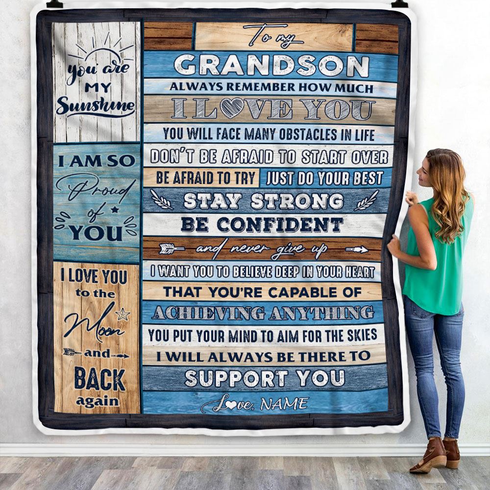 Personalized To My Grandson Blanket From Grandma Grandpa Wood How Much I Love You Granddaughter Birthday Graduation Christmas Customized Bed Fleece Blanket | siriusteestore