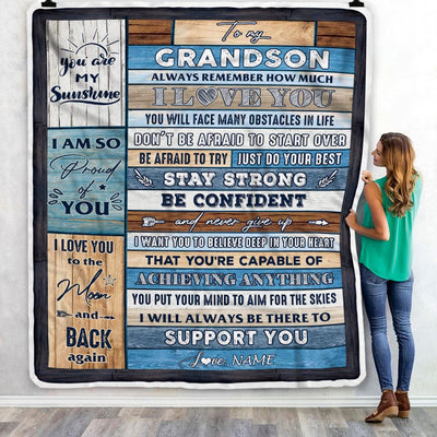 Personalized To My Grandson Blanket From Grandma Grandpa Wood How Much I Love You Granddaughter Birthday Graduation Christmas Customized Bed Fleece Blanket | siriusteestore