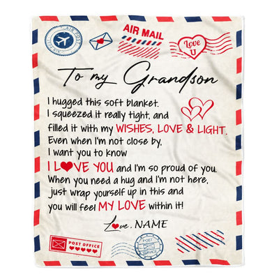 Personalized To My Grandson Blanket From Grandma Nana Grandpa Air Mail Letter I Love You Grandson Birthday Christmas Graduation Customized Fleece Blanket | siriusteestore