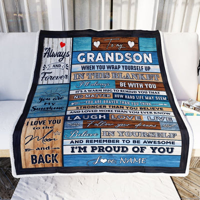 Personalized To My Grandson Blanket From Grandma Nana Papa Believe in Yourself Wood Grandson Birthday Graduation Christmas Customized Bed Fleece Throw Blanket | siriusteestore