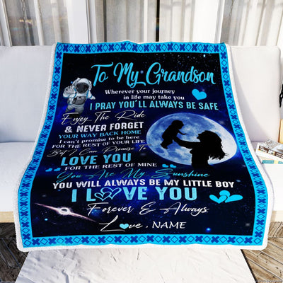Personalized To My Grandson Blanket From Grandma Nana Wherever Your Journey My Little Boy Grandson Birthday Graduation Christmas Customized Fleece Blanket | siriusteestore