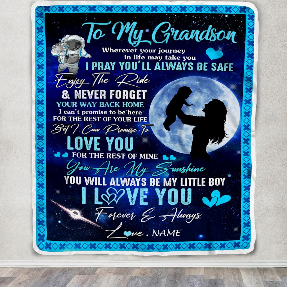 Personalized To My Grandson Blanket From Grandma Nana Wherever Your Journey My Little Boy Grandson Birthday Graduation Christmas Customized Fleece Blanket | siriusteestore