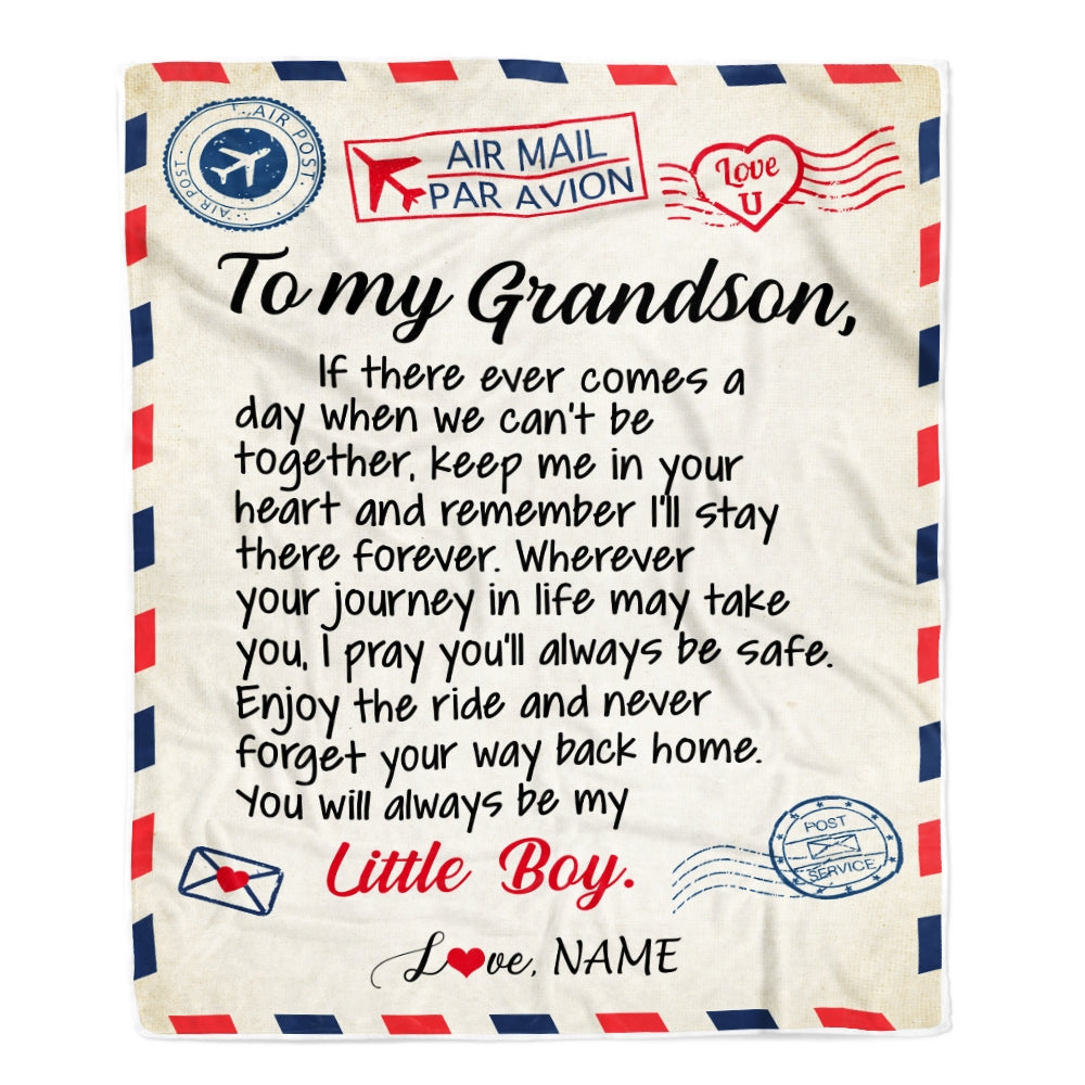 Personalized To My Grandson Blanket From Grandma Papa Air Mail Letter Little Boy Grandson Birthday Graduation Christmas Gift Bed Quilt Fleece Throw Blanket | siriusteestore