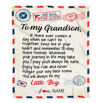 Personalized To My Grandson Blanket From Grandma Papa Air Mail Letter Little Boy Grandson Birthday Graduation Christmas Gift Bed Quilt Fleece Throw Blanket | siriusteestore