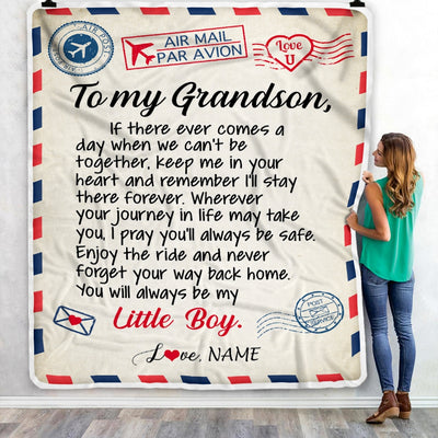 Personalized To My Grandson Blanket From Grandma Papa Air Mail Letter Little Boy Grandson Birthday Graduation Christmas Gift Bed Quilt Fleece Throw Blanket | siriusteestore