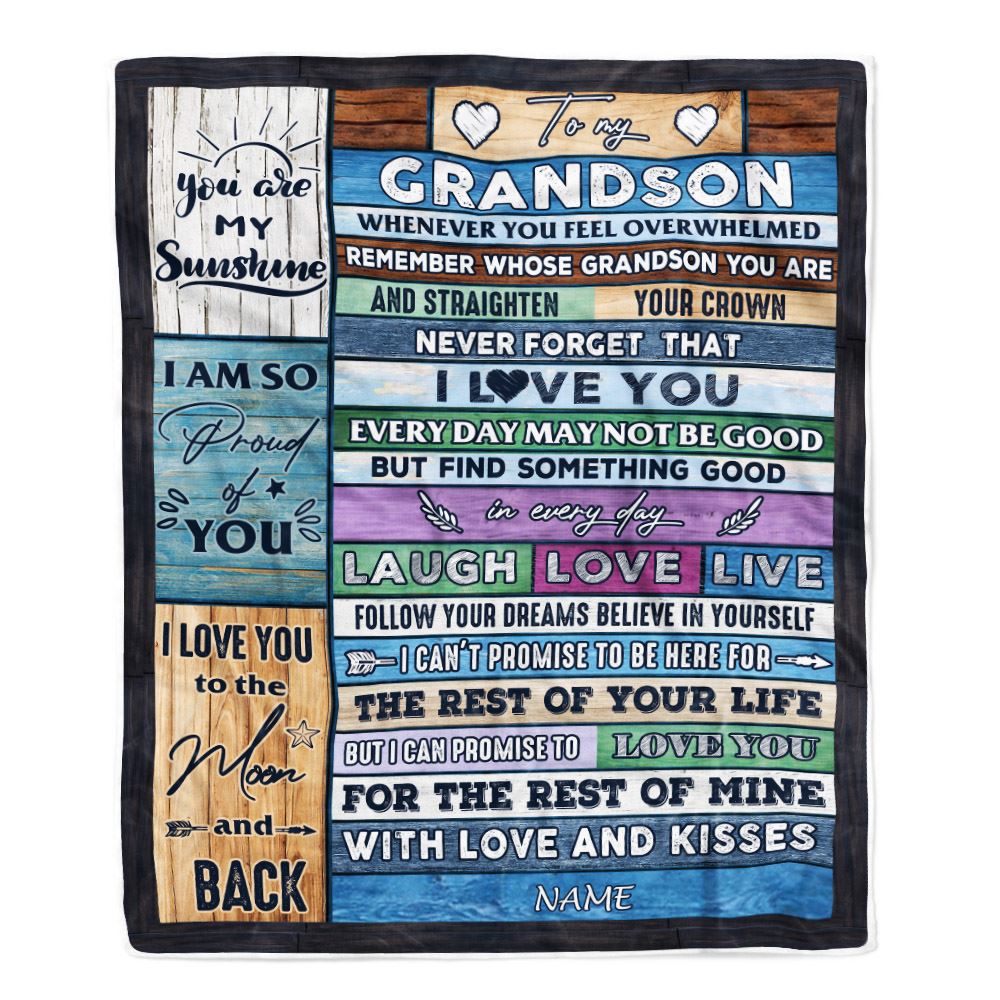 Personalized To My Grandson Blanket From Grandma Papa Wood Whenever You Feel Overwhelmed Grandson Birthday Christmas Graduation Customized Fleece Blanket | siriusteestore