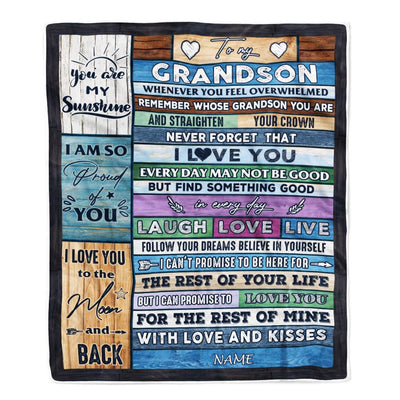 Personalized To My Grandson Blanket From Grandma Papa Wood Whenever You Feel Overwhelmed Grandson Birthday Christmas Graduation Customized Fleece Blanket | siriusteestore