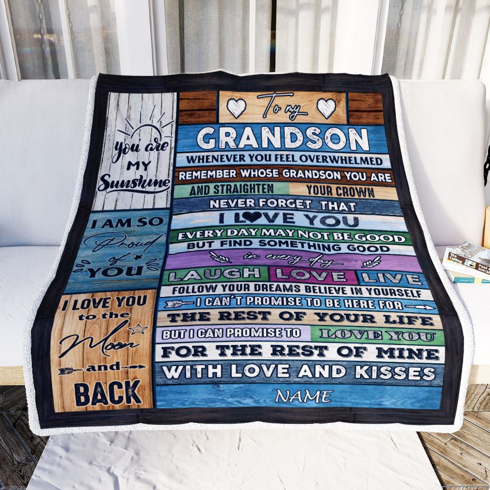 Personalized To My Grandson Blanket From Grandma Papa Wood Whenever You Feel Overwhelmed Grandson Birthday Christmas Graduation Customized Fleece Blanket | siriusteestore