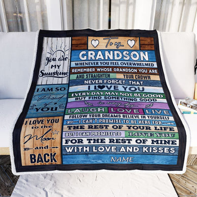Personalized To My Grandson Blanket From Grandma Papa Wood Whenever You Feel Overwhelmed Grandson Birthday Christmas Graduation Customized Fleece Blanket | siriusteestore