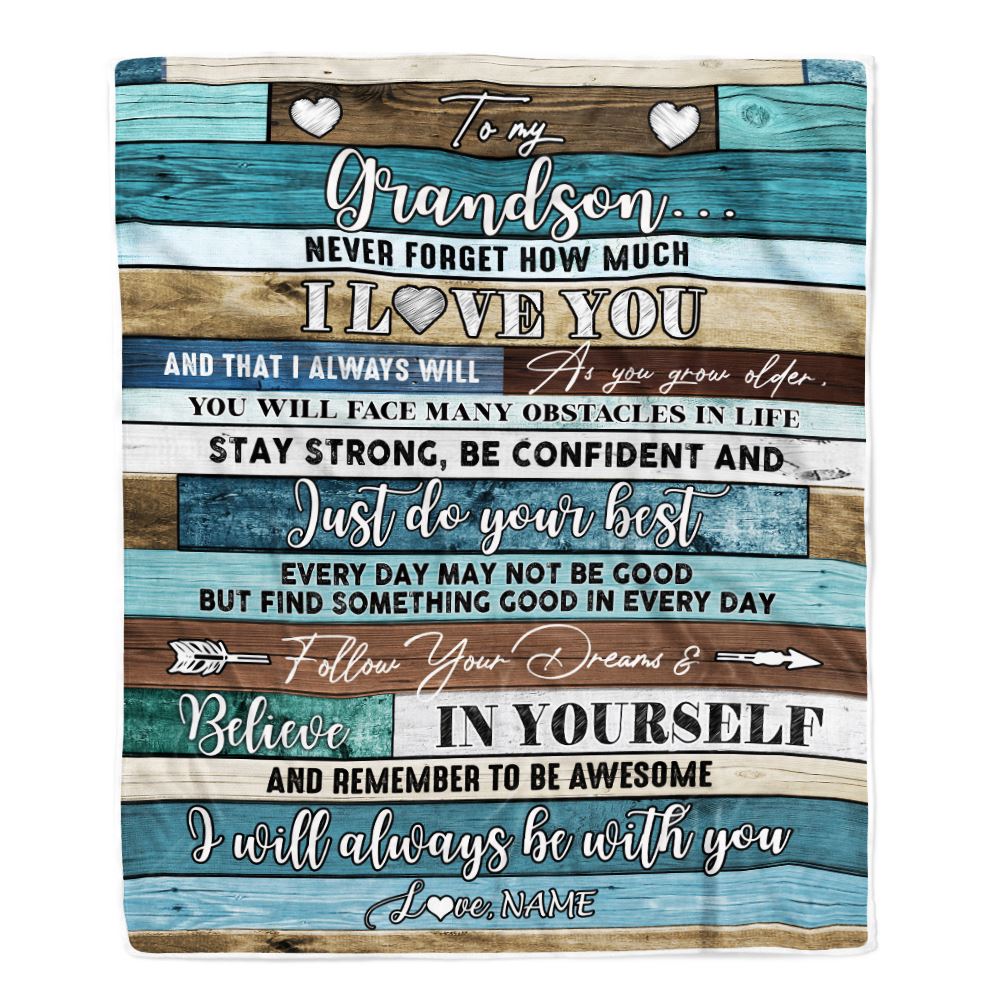 Personalized To My Grandson Blanket From Grandma Wood Never Forget I Love You Grandson Birthday Graduation Christmas Customized Bed Fleece Throw Blanket | siriusteestore